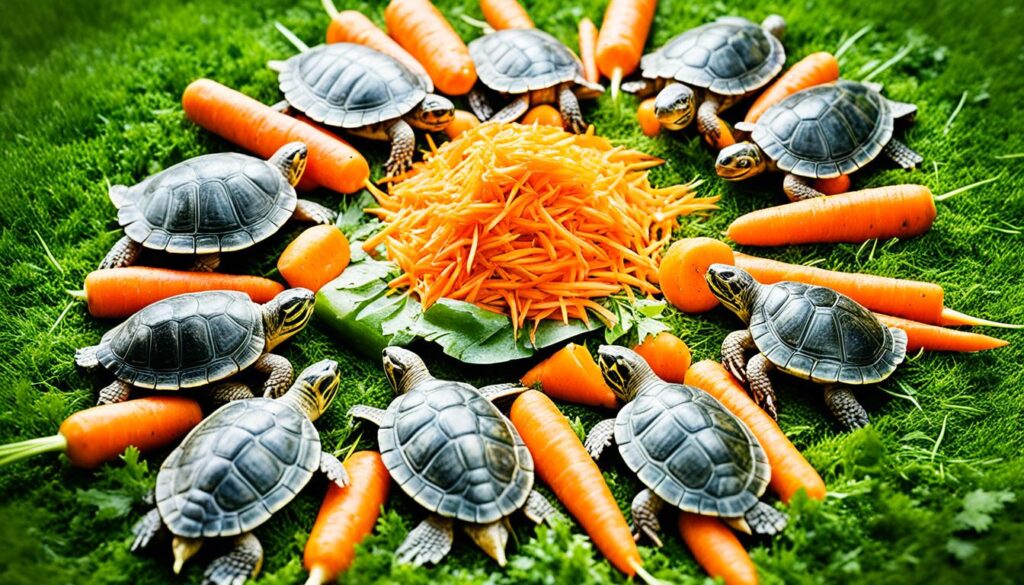 feeding carrots to turtles