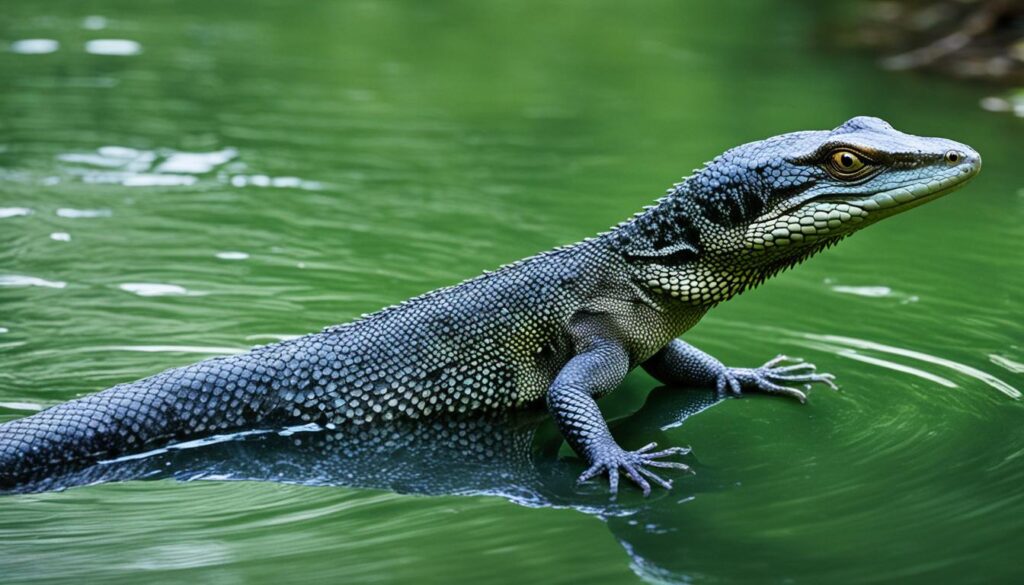swimming monitor lizard